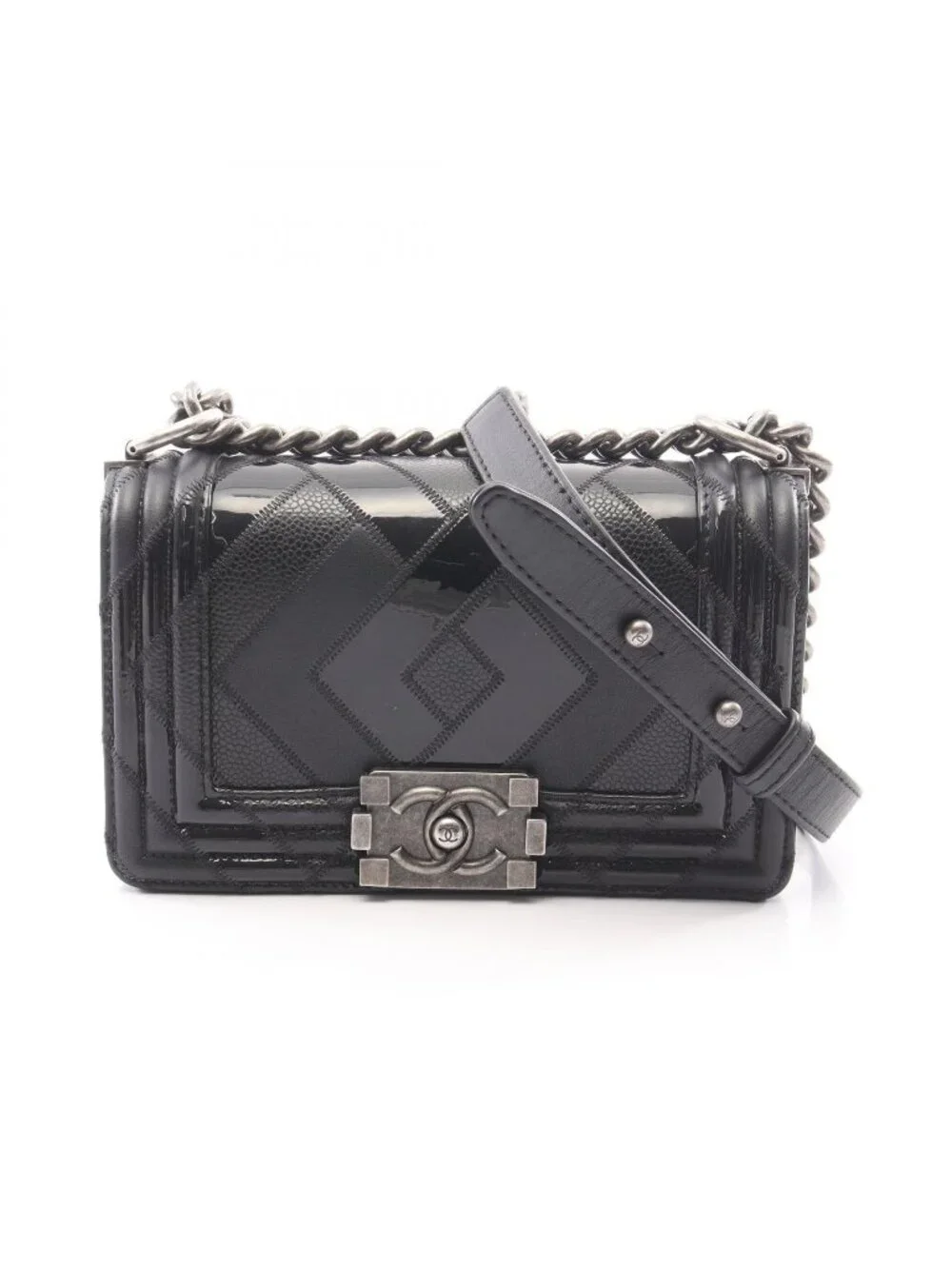 Chanel Shoulder Bag Boy Small Black Caviar Leather Chain Shawl